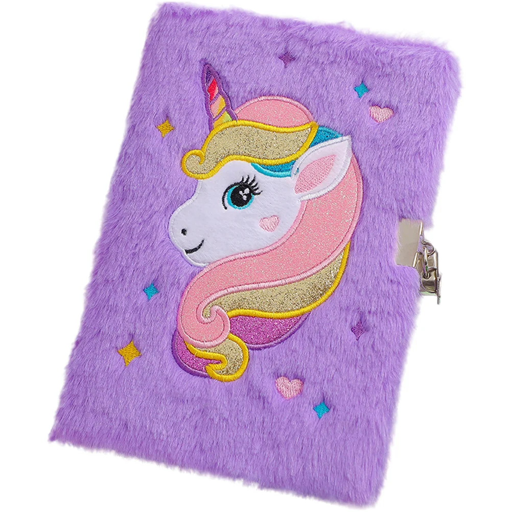 

Unicorn Notebook Lock Writing Plush Diary Decorate Kids Unicorns Printed Fluffy Office Journal Girls