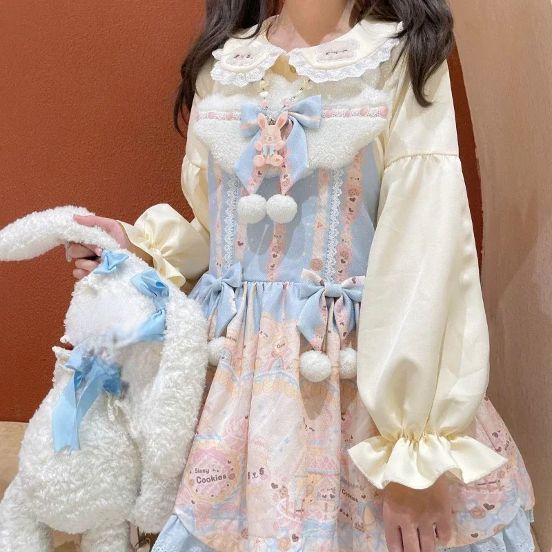 Женская блузка с японской мультяшной вышивкой универсальная рубашка воротником