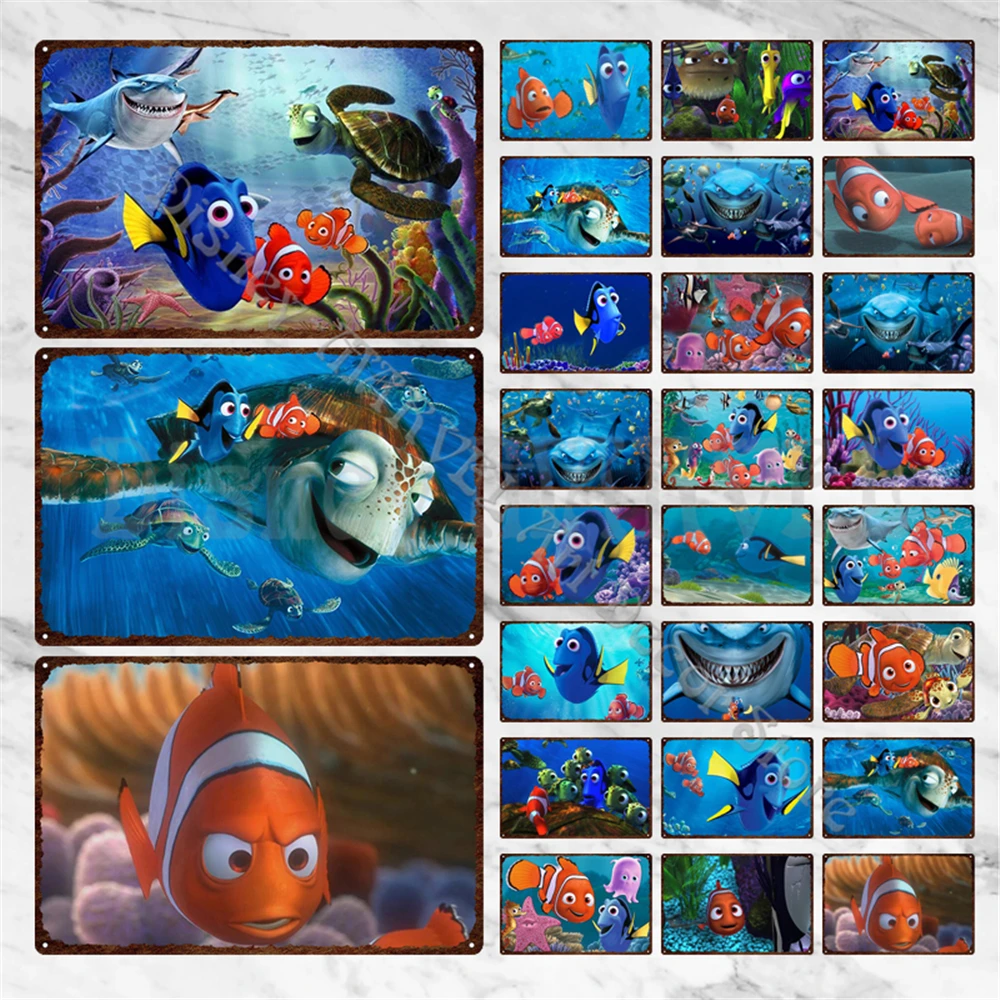 

Жестяные знаки в виде поисков Немо, винтажные металлические знаки, Мультяшные таблички из мультфильма Диснея, клоун, для спальни, украшение ...