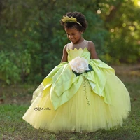 yellow petal ball gown toddler flower girl dresses big 3d flowers birthday costumes wedding photography gown customised