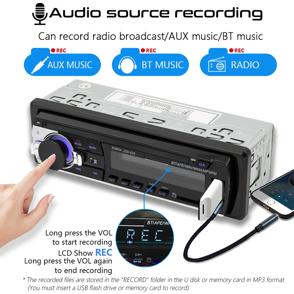 

Автомагнитола MP3-плеер Автомобильная аудиосистема Bluetooth совместимая Стерео Классический USB/TF/AUX аудио вход поддерживает MP3/WMA/WAV громкой связ...