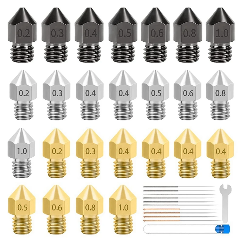 

25PCS 3D Printer Extruder Nozzle High Temperature Pointed Wear Resistant Nozzle With 10Pcs Cleaning Needle
