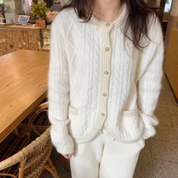 casual cardigan women o neck full sleeve solid knitted sweaters women spring autumn korean fashion thicken warm knitwear female