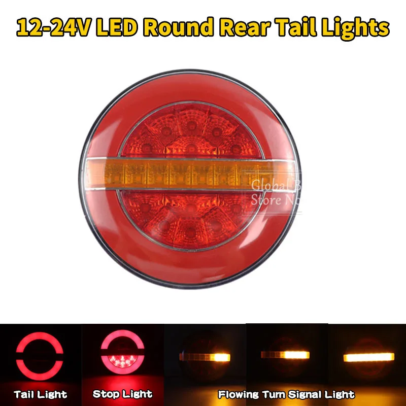 

12-24V LED Round Hamburger Rear Tail Lights Dynamic For Truck Lorry Van Caravan Bus Camper Car Tractor Taillights