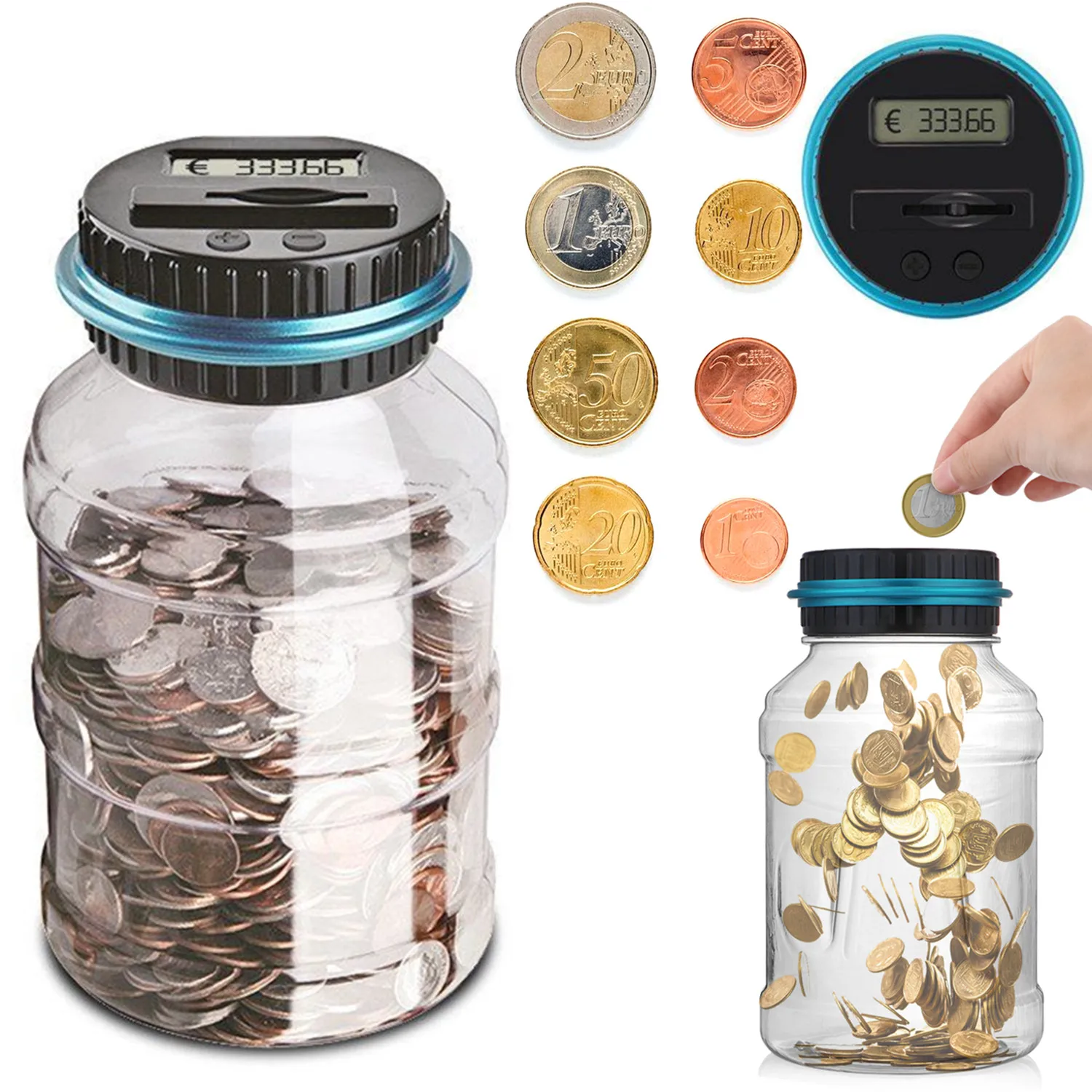 

1.8L Piggy Bank Counter Coin Electronic Digital LCD Counting Coin Money Saving Box Jar Coins Storage Box 1.5L USD EURO GBP Money