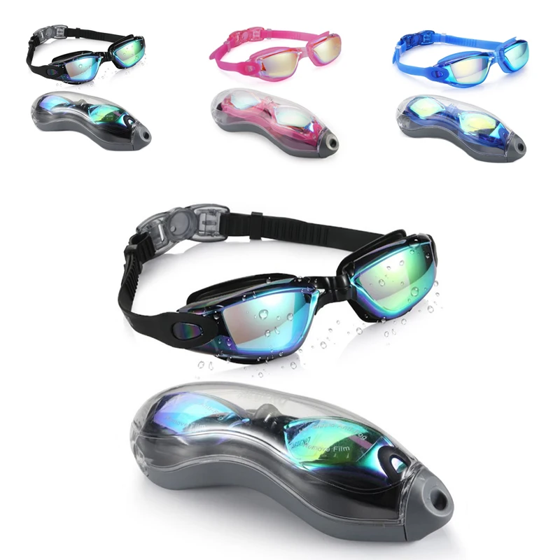 

Adult Electroplate Swimming Goggles Men Women Waterproof Swim Anti-fog Eyewear Adjustable Silicone with Earplugs Nose Clip