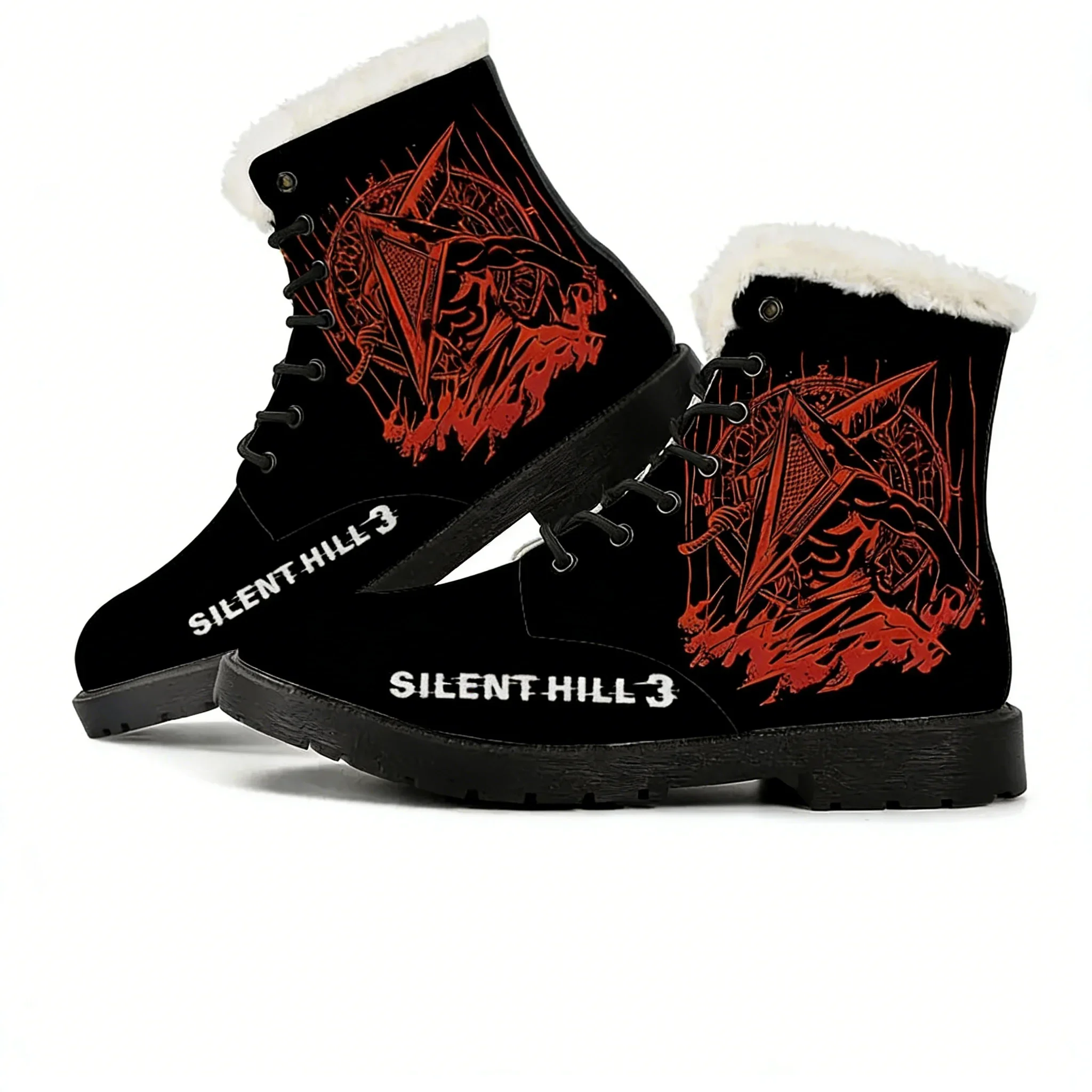Фото Мужские, женские и подростковые повседневные ботинки Silent Hill 3 Plush Boot, уличные теплые кожаные ботинки, высококачественная обувь на заказ для пар №1