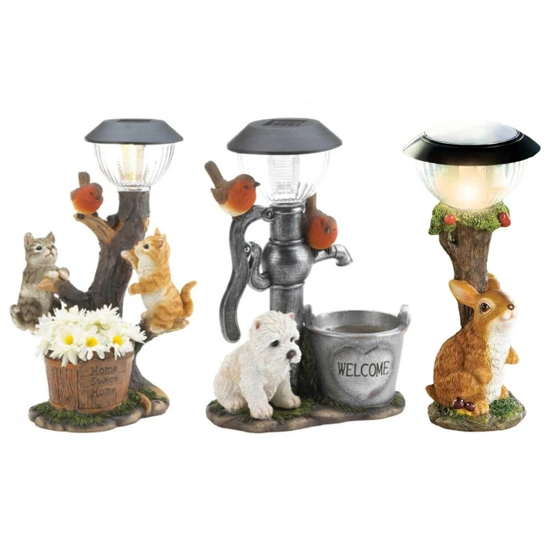 

Cartoon Aanimal Statue Solar Light Cute Kitten Puppy Rabbit Resin Figure Sculpture Lamp Art Handicraft Ornaments Outdoor Garden