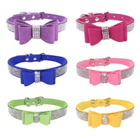 sharp rhinestone cat bowknot collars puppy collar adjustable leather bowknot dog collars for small medium dogs pets accessories
