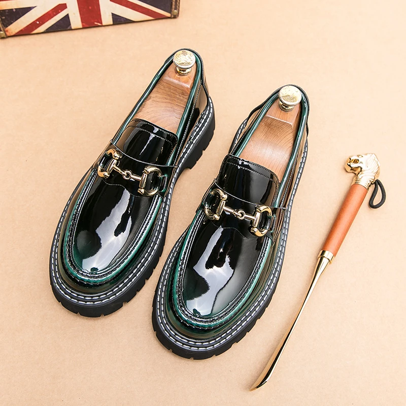 

New Man Penny Shoes Spring 2023 New Patent Leather Men Lazy Shoes Student Platform Slip-On Height Increasing Loafers For Men