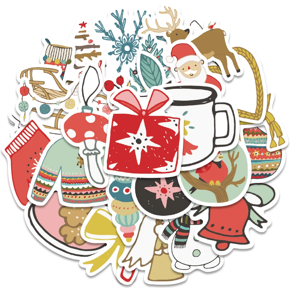 27pcs Cartoon Merry Christmas Santa Claus Elk Graffiti Stickers Travel Skateboard Suitcase Guitar Funny Xmas Kid Sticker - купить по