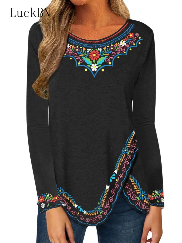 

Женский топ, модная футболка, пуловер на осень и зиму, женские топы, футболки с длинным рукавом и винтажным принтом, женская футболка оверсай...