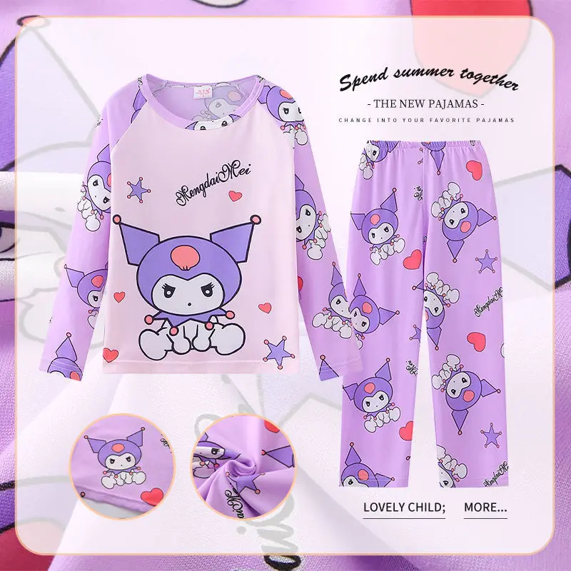 

Kawaii Sanrio Hello Kitty Kuromi Cinnamoroll Children Long-sleeved Pajamas New Fall Thin Section Casual Breathable Girl Homewear