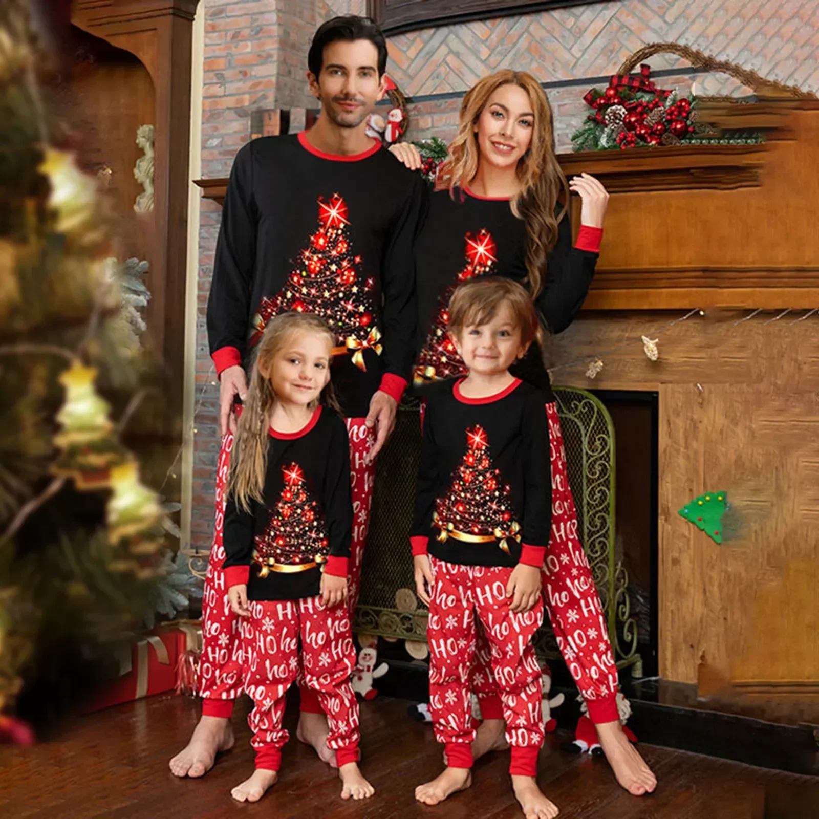 

Tree Tops Pants Print Pajamas Christmas Wear Black Sleep Sets Clothes Sleeve Long Matching Home Letter Family Autumn