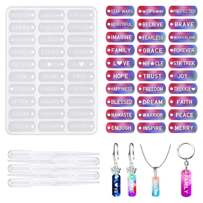 

Word Charms Pendants Engraved Motivational Charms Pendants Jewelry Making Silicone Molds Set For DIY Necklaces,Bracelets