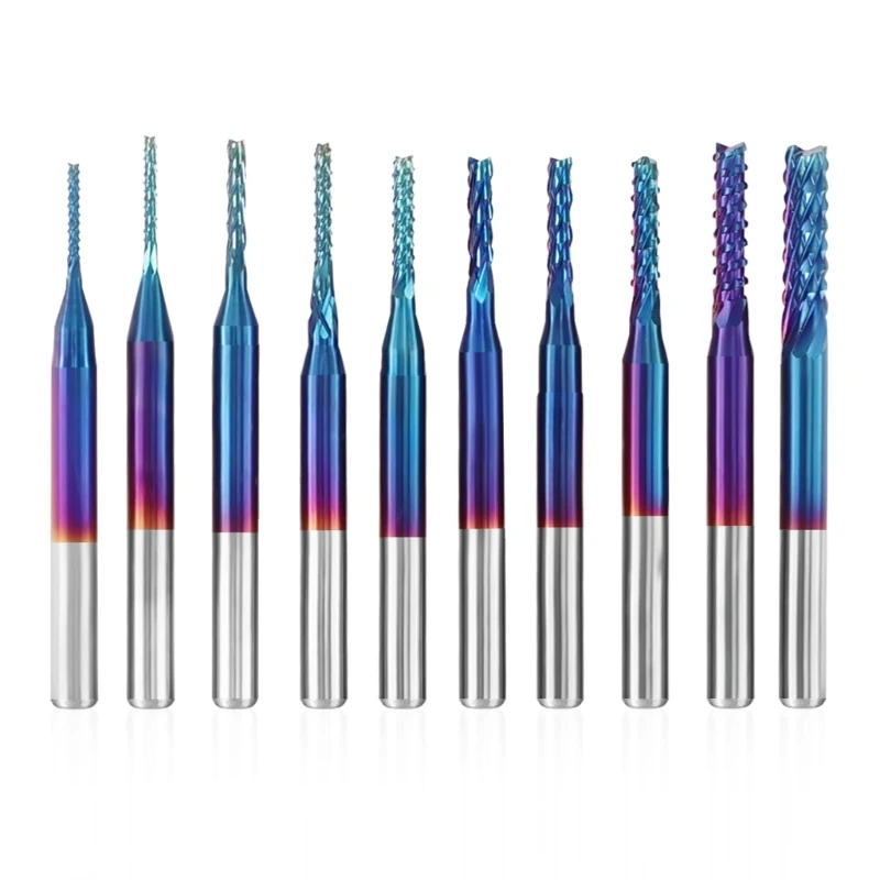 

10Pieces Blue Coat Milling Cutter 0.8-3.0mm Router Bit End Mill