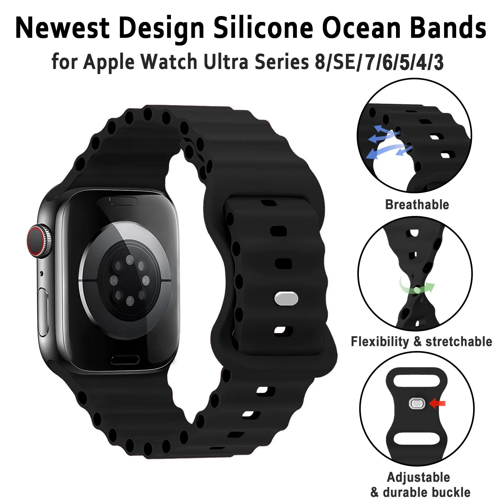 Ocean Strap for Apple Watch Band Series 8 7 Ultra 49mm 45mm 41mm Silicone Correa Bracelet 44 40 42 38mm IWatch Serie 6 Se 5 4 3