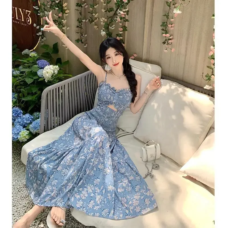 Женское летнее длинное платье без бретелек во французском стиле с открытым