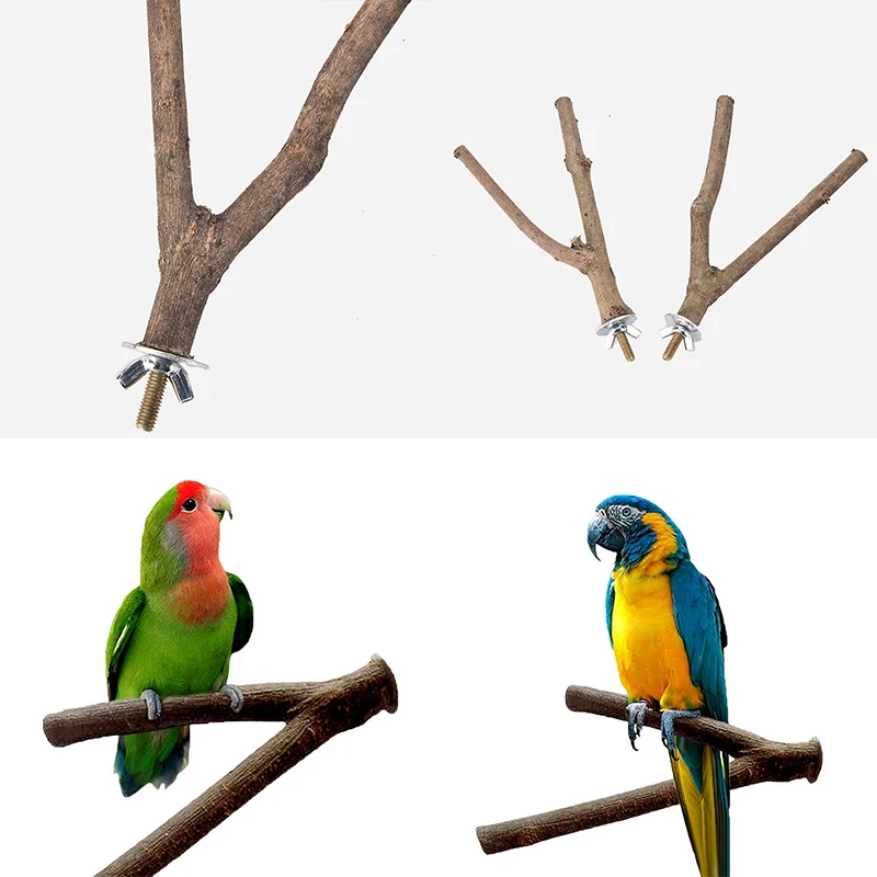 Pet Parrot Raw Wood Fork Stand Rack Toy Hamster Branch Perches for Bird Cage