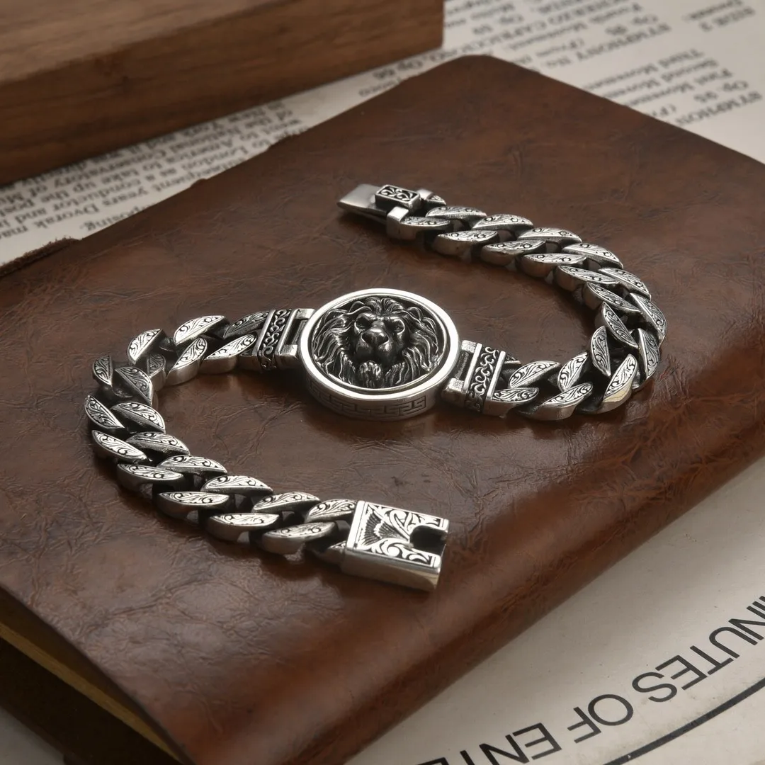 Браслет из стерлингового серебра S925 для мужчин браслет в стиле ретро Лесной