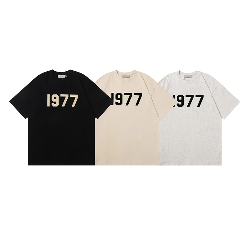 

2023 ESSENTIALS New Chest Number 1977 Short Sleeve Unisex Loose High Street Brand TRIP Men and Women T-Shirt