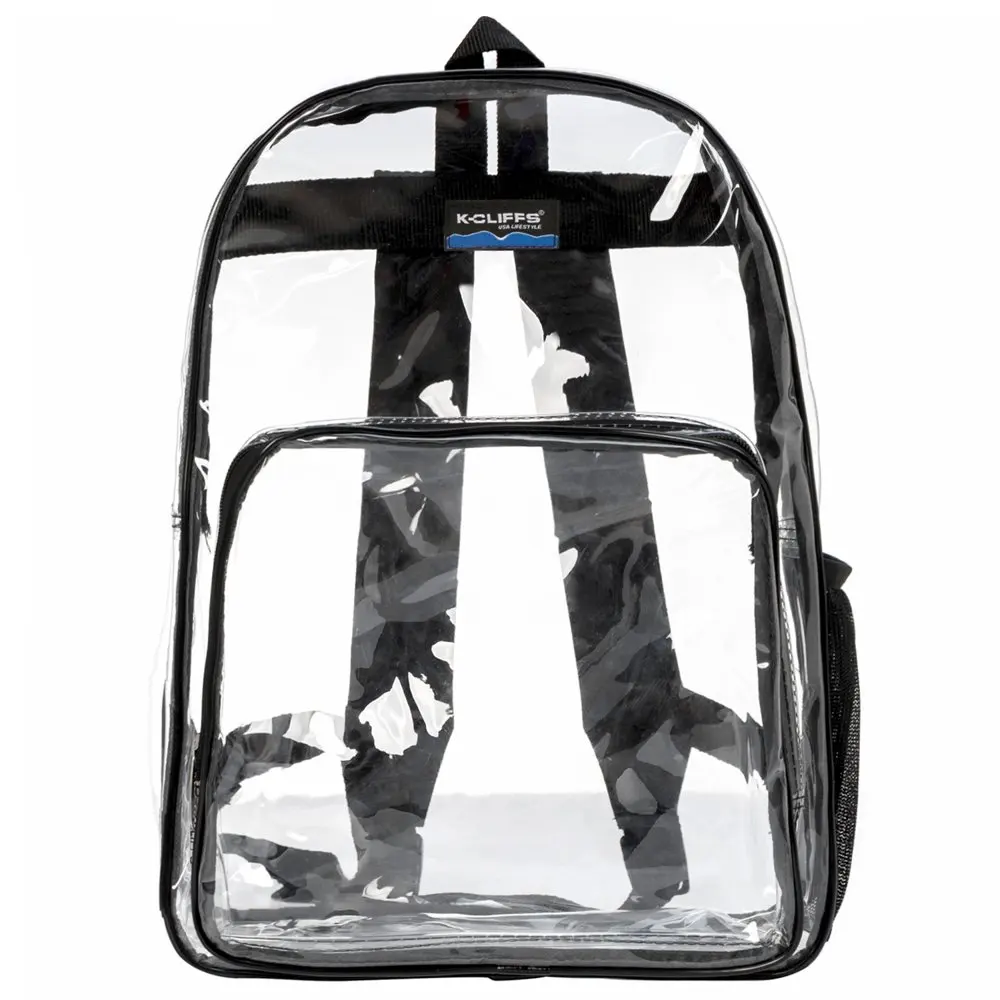 Unisex Clear Backpack See Through School Bags Basic Transparent Student Bookbag, Black