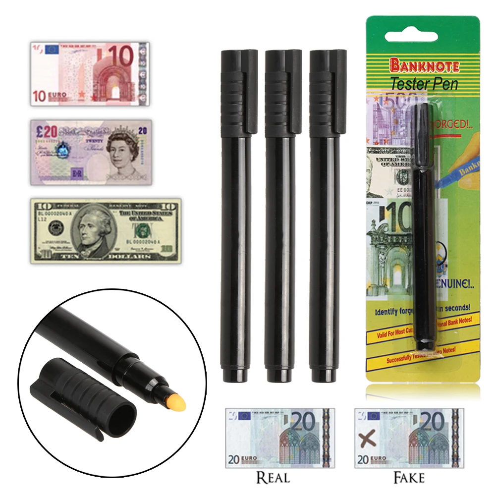 1/2/3Pcs Watermark Money Checker Pen Unique Ink Cash Currency Detector Counterfeit Marker Fake Banknote Checking Tester Pen