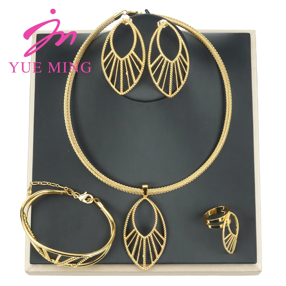 

Dubai 18K Gold Plated Jewelry Sets for Women African Bridal Wedding Gifts Party Necklace Earrings Ring Bracelet Pendant Set