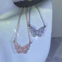 2022 new fashion butterfly rose gold pendant long chain necklace for women choker engagement wedding gift jewelry