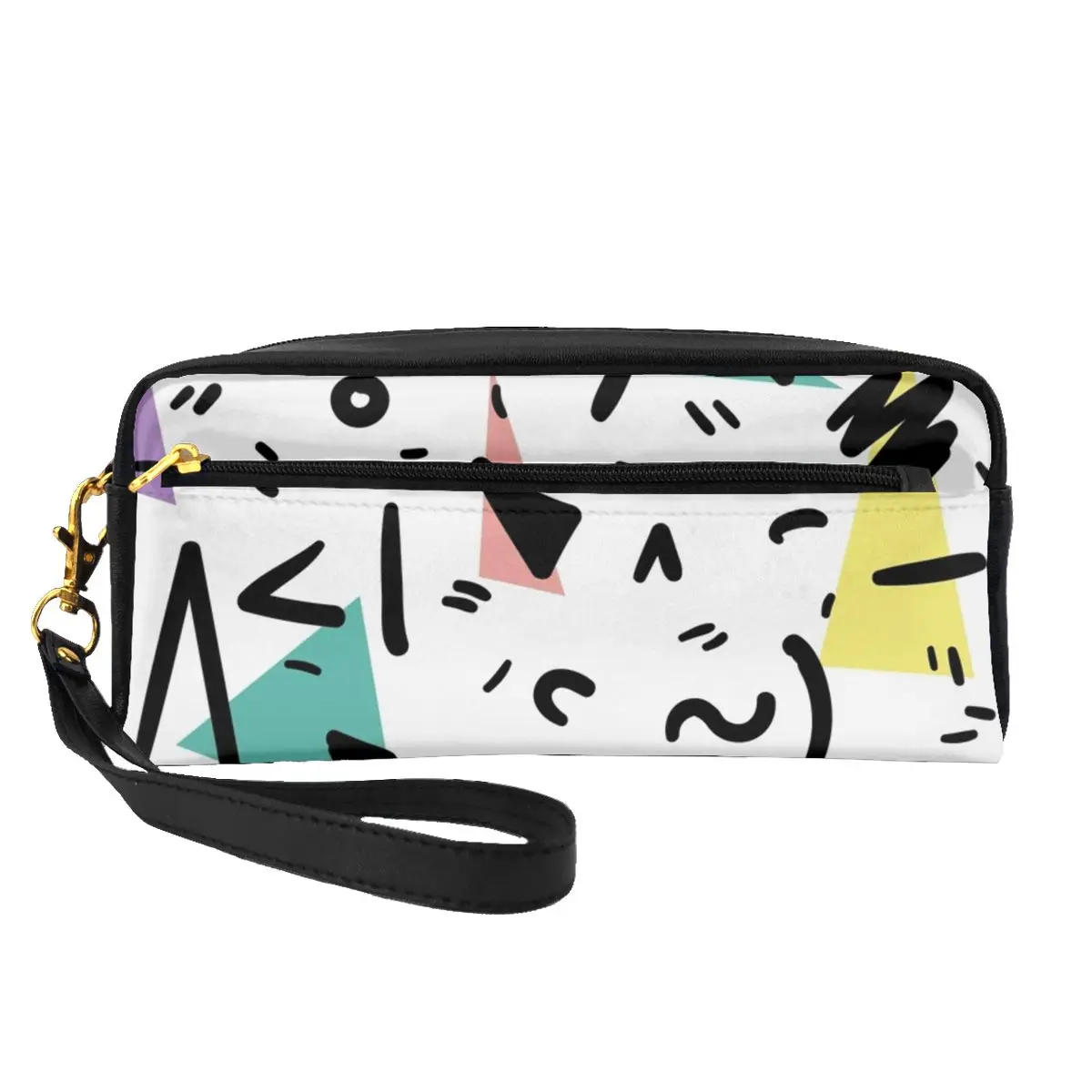 

В стиле Мемфис, кожаные Органайзеры для хранения в стиле ретро, Геометрическая вместительная косметичка для несесаров, косметички для пар