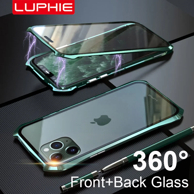 

Original Luphie 360 Full Magnetic Case for iPhone 11 Pro Max 9H Tempered Glass Mobile Phone Cover for iPhone 11 Pro Cases