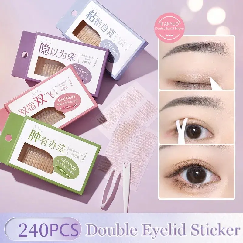 

240pcs Eyelid Tape Sticker Invisible Double Fold Eyelid Lace Paste Clear Beige Stripe Self-Adhesive Natural Eye Tape Makeup Tool