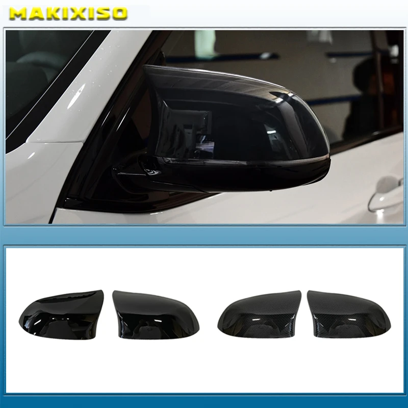 Cubierta de espejo retrovisor lateral de coche, embellecedor de fibra de carbono negro brillante, F25 para BMW, X3, F26, X4, F15, X5, F16, X6, 2014, 2015-2018
