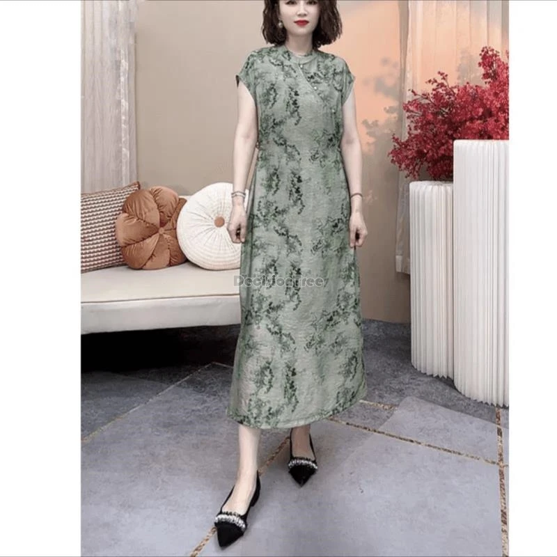 Женское платье-Ципао с цветочным принтом свободное повседневное длинное платье