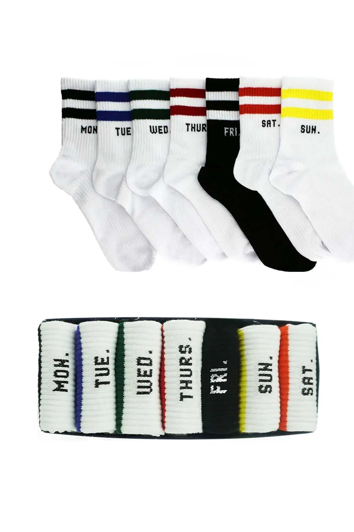

Носки унисекс в полоску для колледжа, 7 шт. Дни недели упакованы в коробку