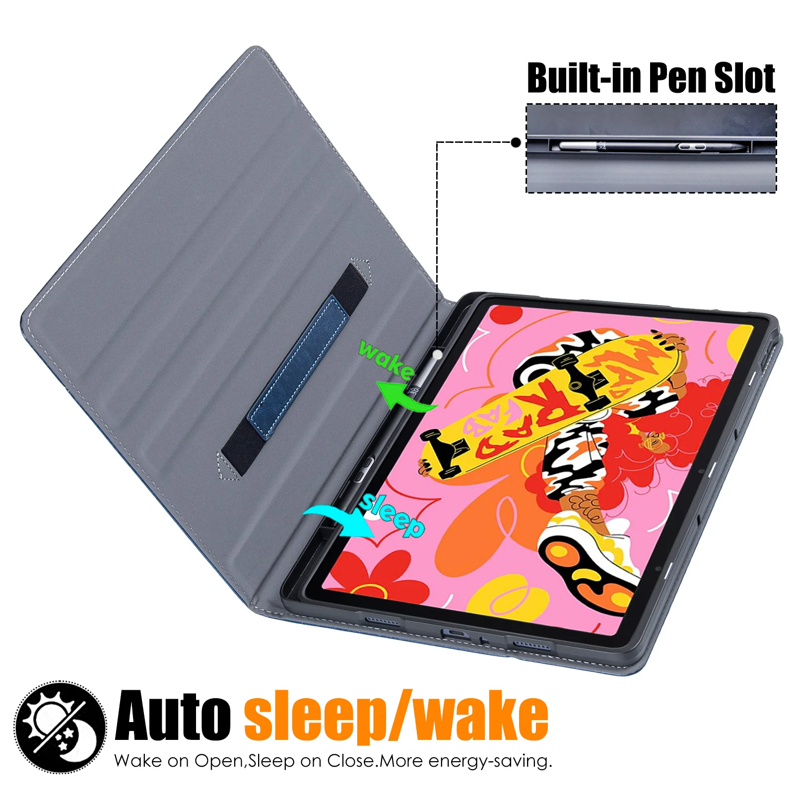 Фото Чехол для графического планшета XPPen Magic Drawing Pad 12.2 дюйма, из искусственной кожи, с держателем для стилуса, карманом, функцией автоматического сна/пробуждения, подставкой для просмотра под разными углами №5
