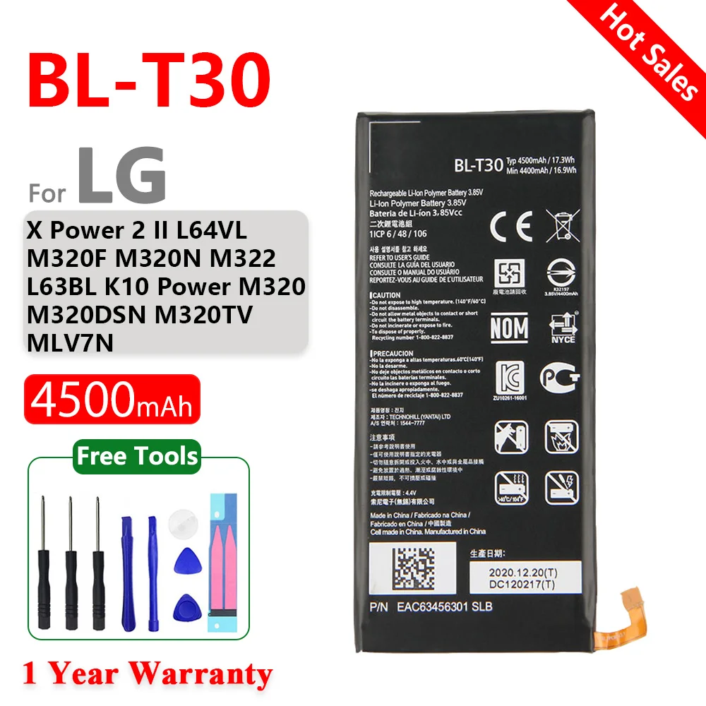 

Genuine BL-T30 Battery For LG X Power2 M320F M320TV M322 Fiesta 2 L63BL X Power 2 BLT30 4500mAh Mobile Batteries+Free Tools