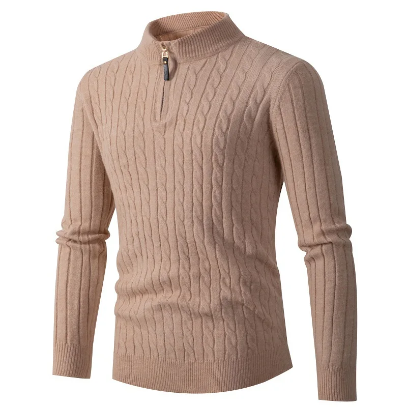 

2022 Winter Men Thicker Sweater Half Zipper Turtleneck Warm Pullover Quality Male Slim Knitted Solid Color Sweaters Spring