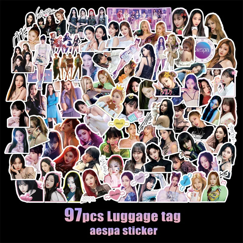 

97Pcs/Set Wholesale Kpop Aespa Stickers New Album Team Stickers For Car Helmet DIY Gift Box Bicycle Guitar Decal Fans Collection