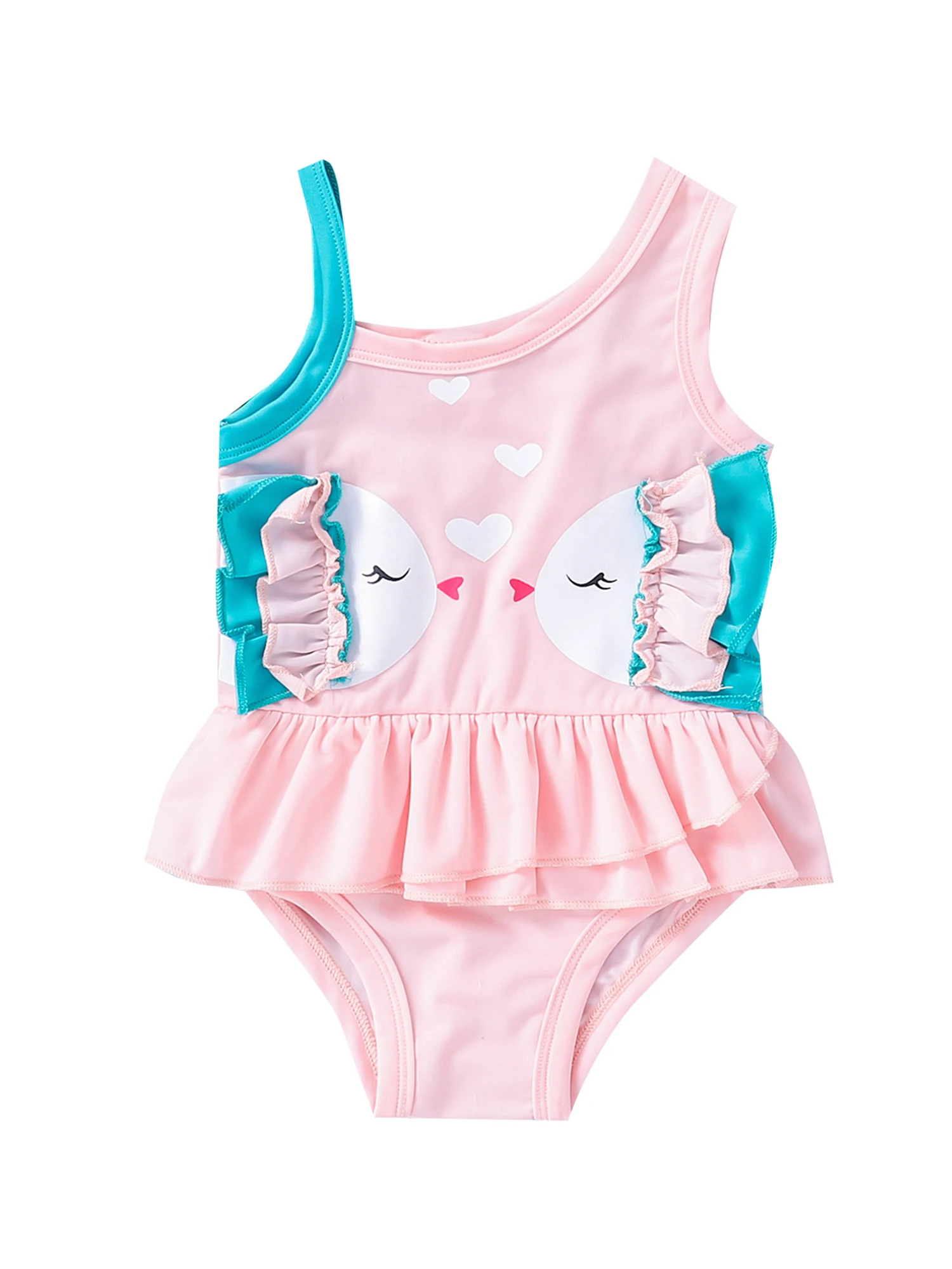 

Toddler and Baby Girls Swimsuits Kiss Fish Ruffle Bathing Suit Sunsuit