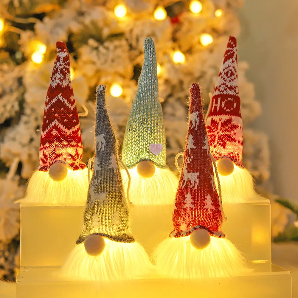 Christmas Decoration 2024 Christmas Tree Ornament Hanging Foresters With LED Lights For New Year Grinch Xmas Home Decor Supplies