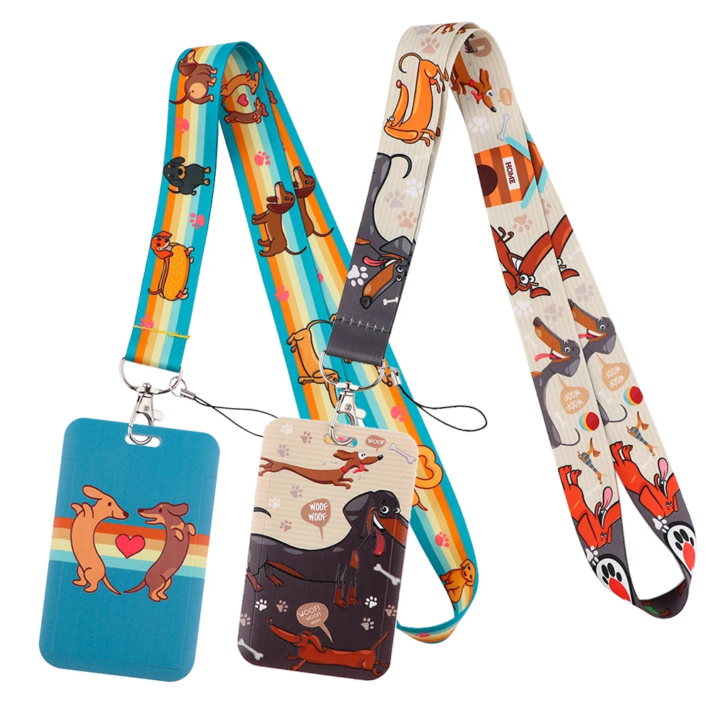 

Lanyard Keychain Cartoon Dachshund ID Credit Card Cover Pass Mobile Phone Neck Straps Badge Holder Key Holder Accessories