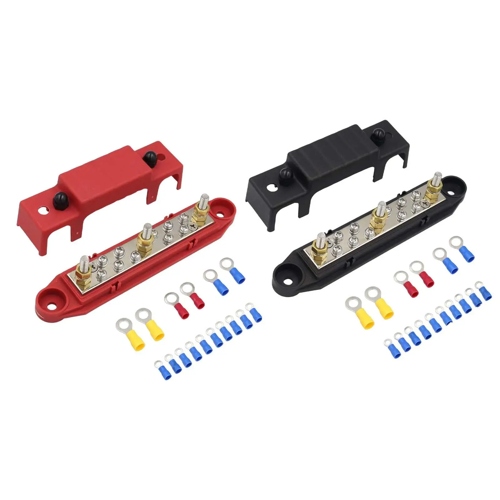 

Bus Bars 3x M6 Post 10x Screw DC 48V 150A with Ring Terminals Terminal Junction Block for Automotive Boat Bus Car