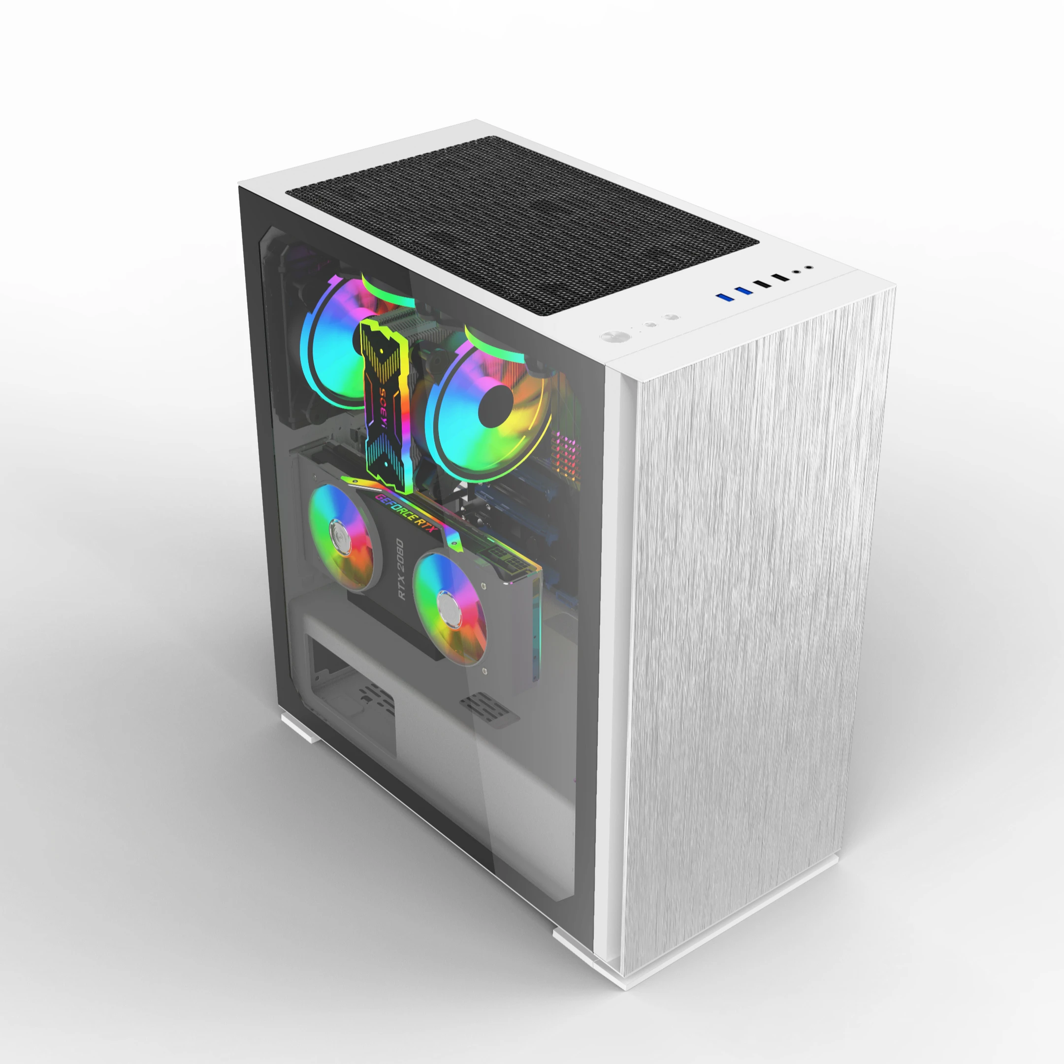 

Computer Stock Mid Tower E-atx Metal Computer Cabinet with Argb Fans Tempered Glass Top