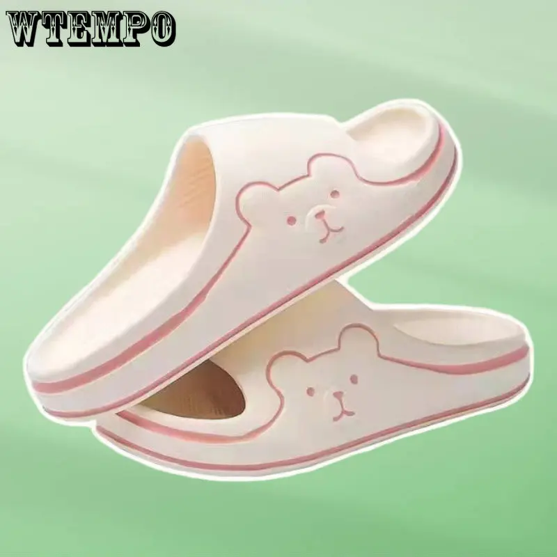 

WTEMPO Summer Slippers Cartoon Bear Solid Flip Flops Beach Slides Sandals Thick Soled Boys Girls Couple Bathroom Shoes Wholesale
