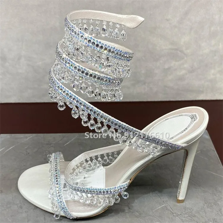 2023 Summer Fashion Luxury Crystal Women Sandals Square Toe Rhinestone Bling Bling Summer Party Dress Wedding Shoes for Ladies