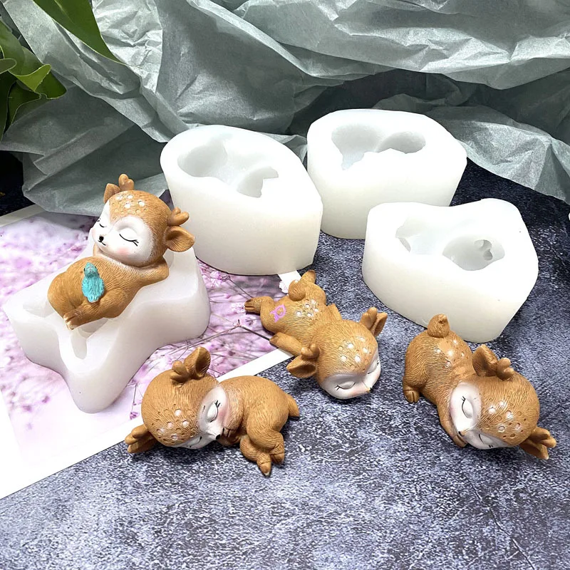 

3D Cute Deer Silicone Mold Mousse Chocolate Sika Deer Shape Desk Ornament Fondant Cake Cupcake Dessert Decor Kitchen Baking Mold