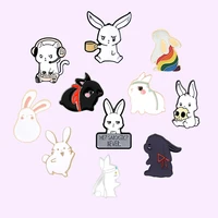 black and white rabbit series enamel pins cartoon cute animal brooches for women backpacks lapel pin metal badge jewelry gifts