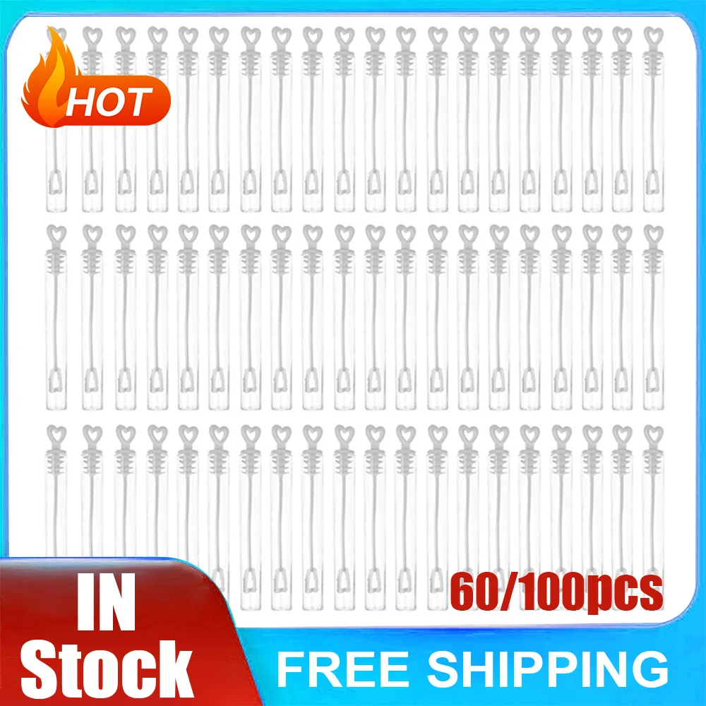 

100pcs Plastic Heart Wand Tube Wedding Party Favors Soap Water Bubble Bottle Toy Slip-proof and Smooth Handle Easy Grasp