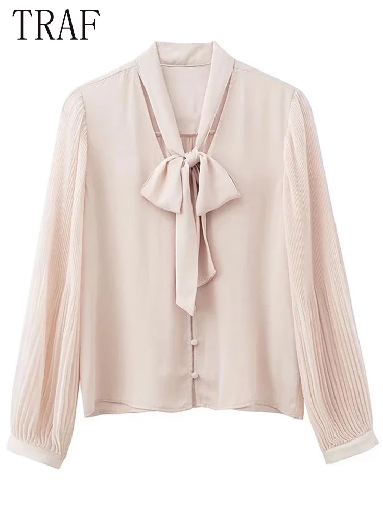 

Женская блузка с бантом на завязках, с длинным рукавом